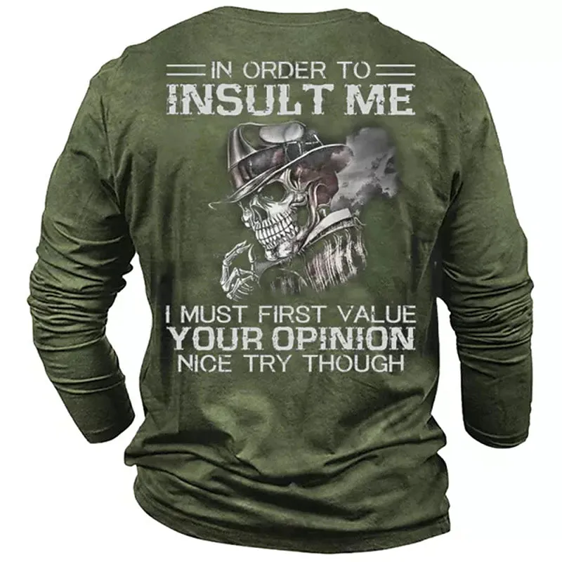 3D Skull Graphic Men's Long Sleeve Tee for Stylish Vacations