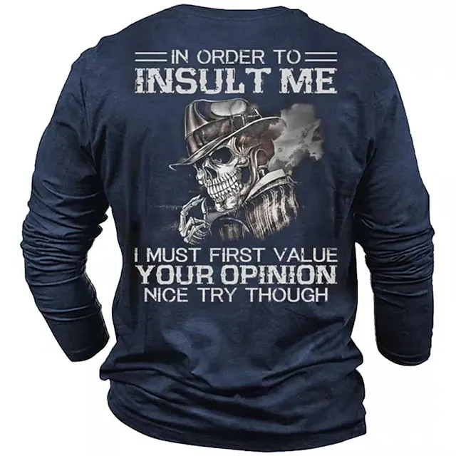 3D Skull Graphic Men's Long Sleeve Tee for Stylish Vacations