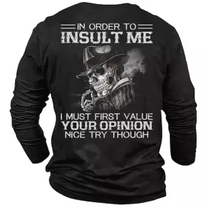 3D Skull Graphic Men's Long Sleeve Tee for Stylish Vacations
