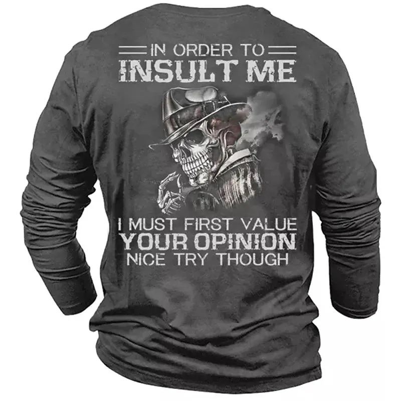3D Skull Graphic Men's Long Sleeve Tee for Stylish Vacations