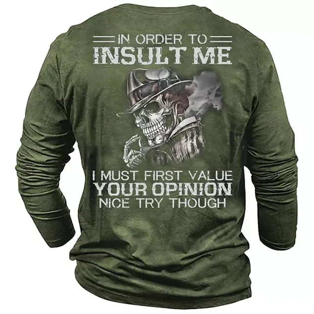 3D Skull Graphic Men's Long Sleeve Tee for Stylish Vacations