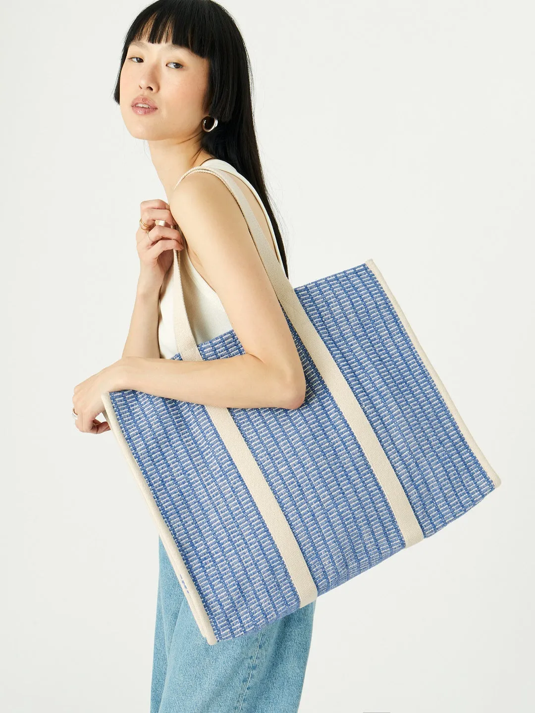 Accessorize London women's Blue Fabric Kai Webbing Woven Tote bag