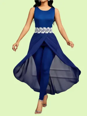 Blue Mesh Dressy Jumpsuit