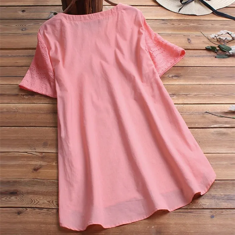 Bohemian Pullover Embroidery Casual Short Sleeve Blouse