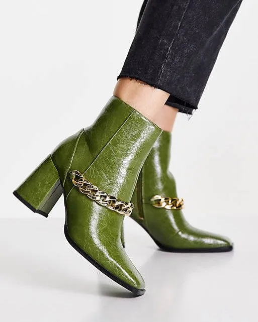 Boom Dark Green Chain Ankle Boot