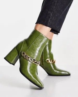 Boom Dark Green Chain Ankle Boot