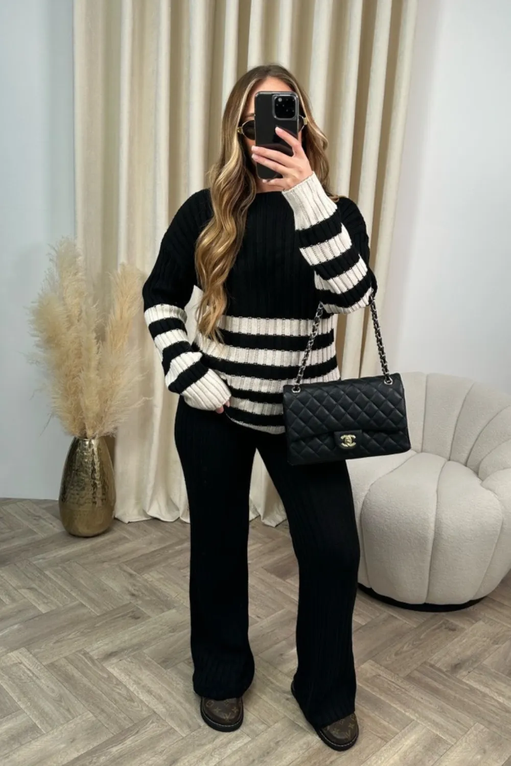 Carter black& beige knitted jumper and trousers loungewear set