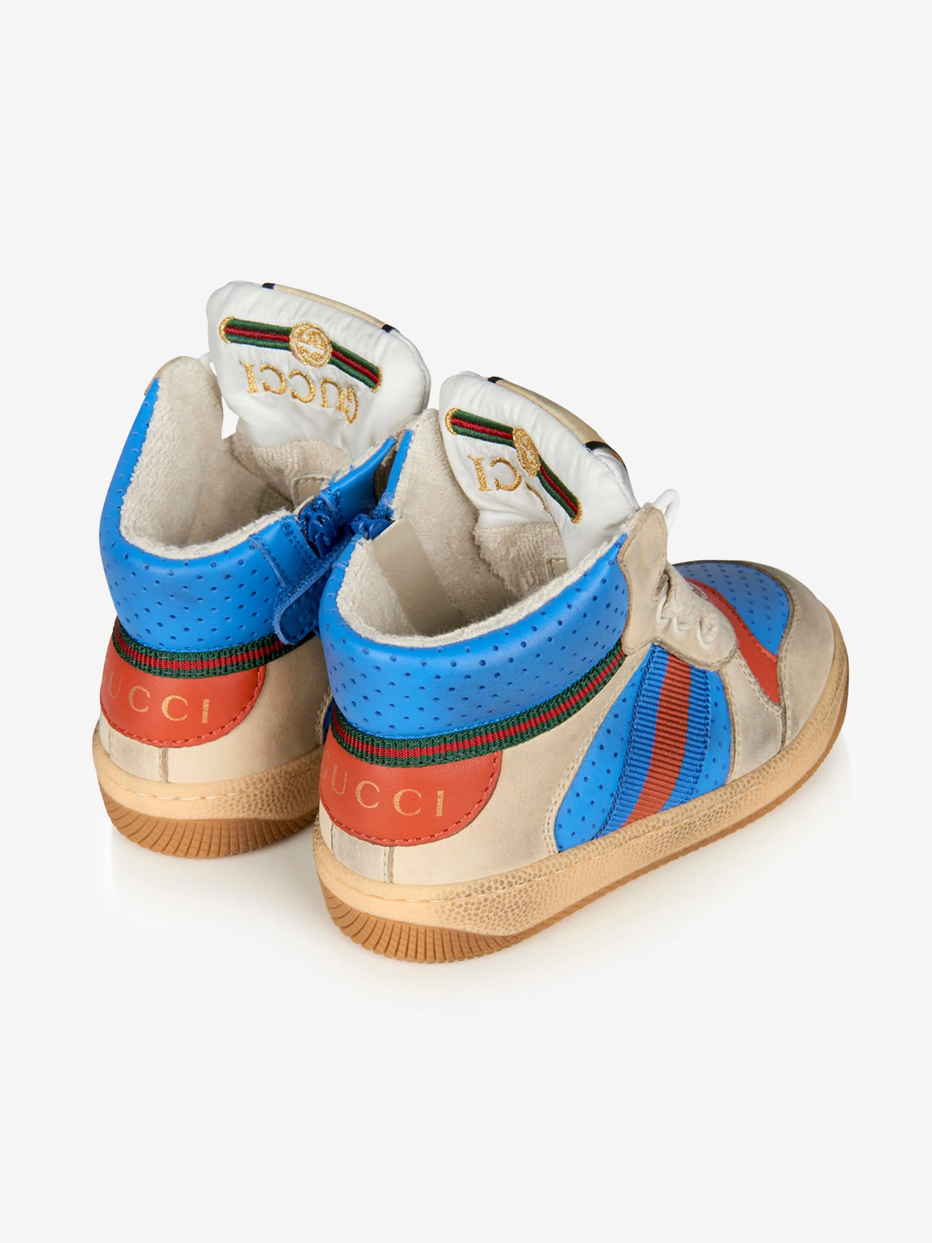 Gucci Kids Beige and Blue Screener High Trainers