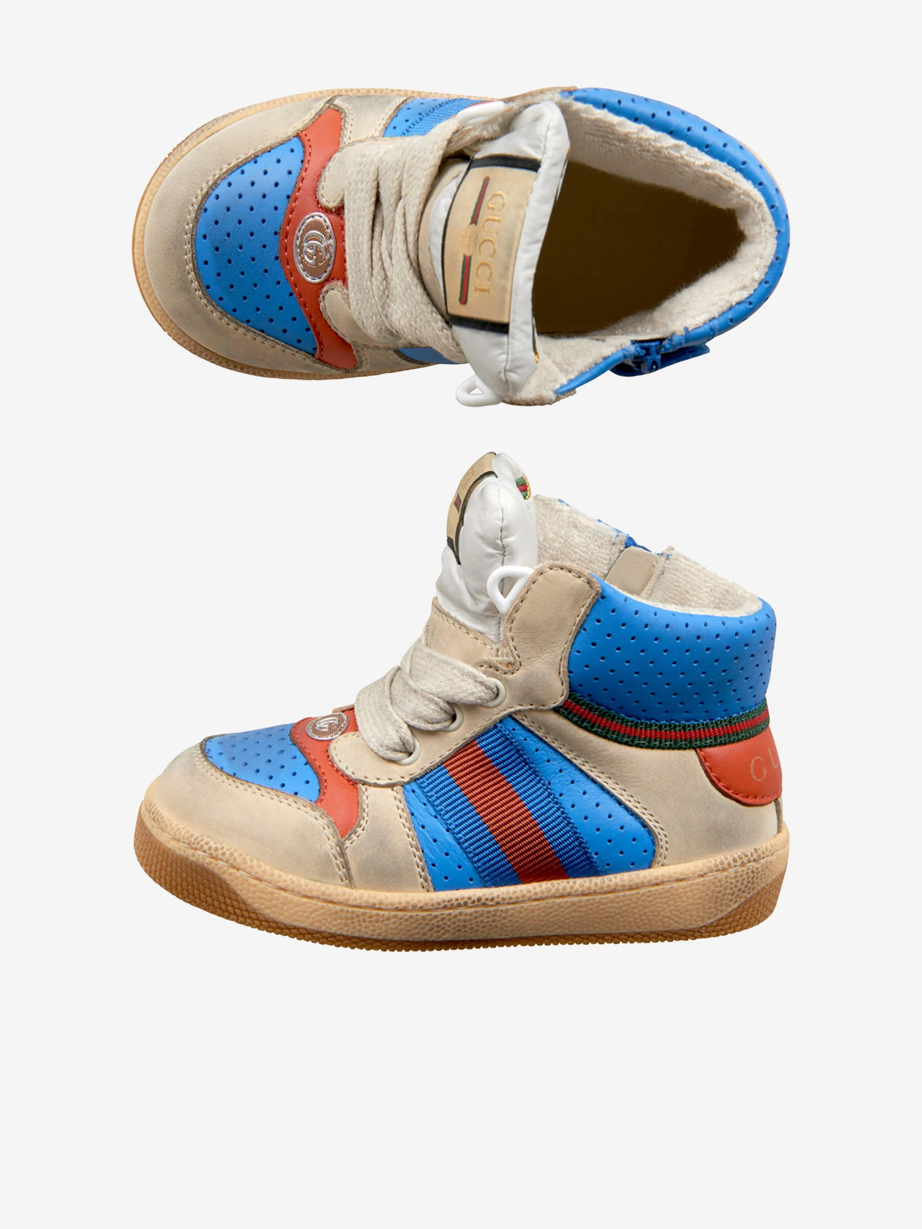 Gucci Kids Beige and Blue Screener High Trainers
