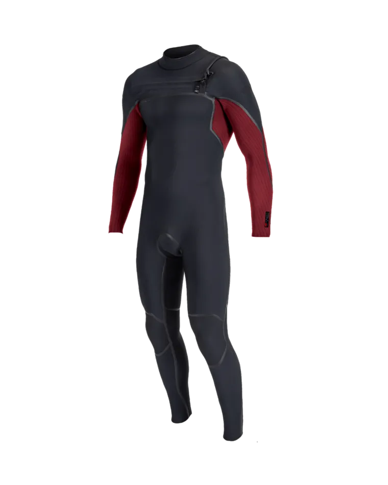 Hyperfreak Fire 4/3mm Chest Zip Wetsuit in Black & Dark Red