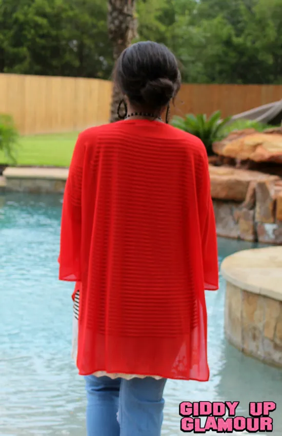 Last Chance Size Small | Change Your Mind Sheer Kimono in Red