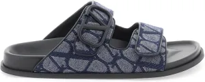 Men's Denim Vlogo Toile Iconographe Slides in Blue | Size 40 | 4Y2S0G80QMR