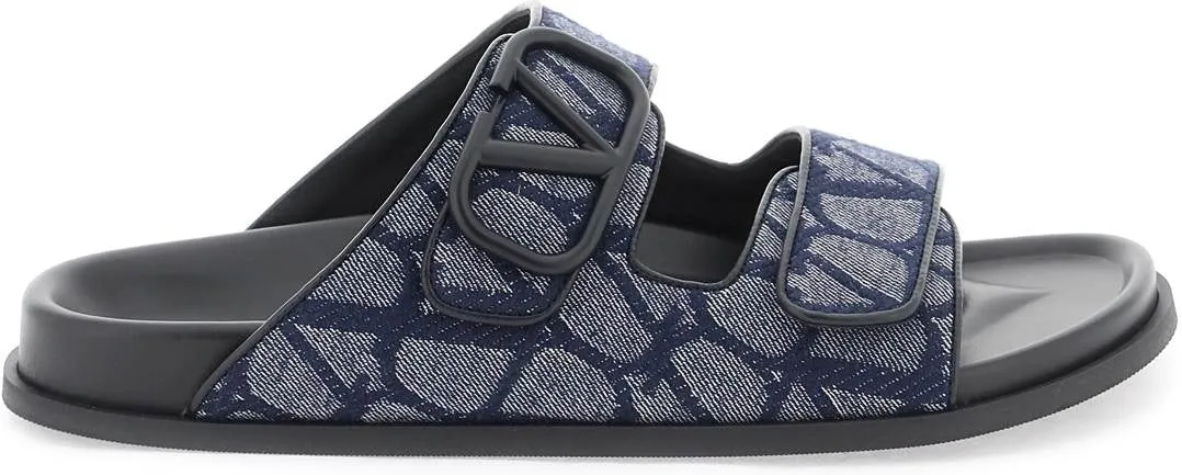 Men's Denim Vlogo Toile Iconographe Slides in Blue | Size 40 | 4Y2S0G80QMR