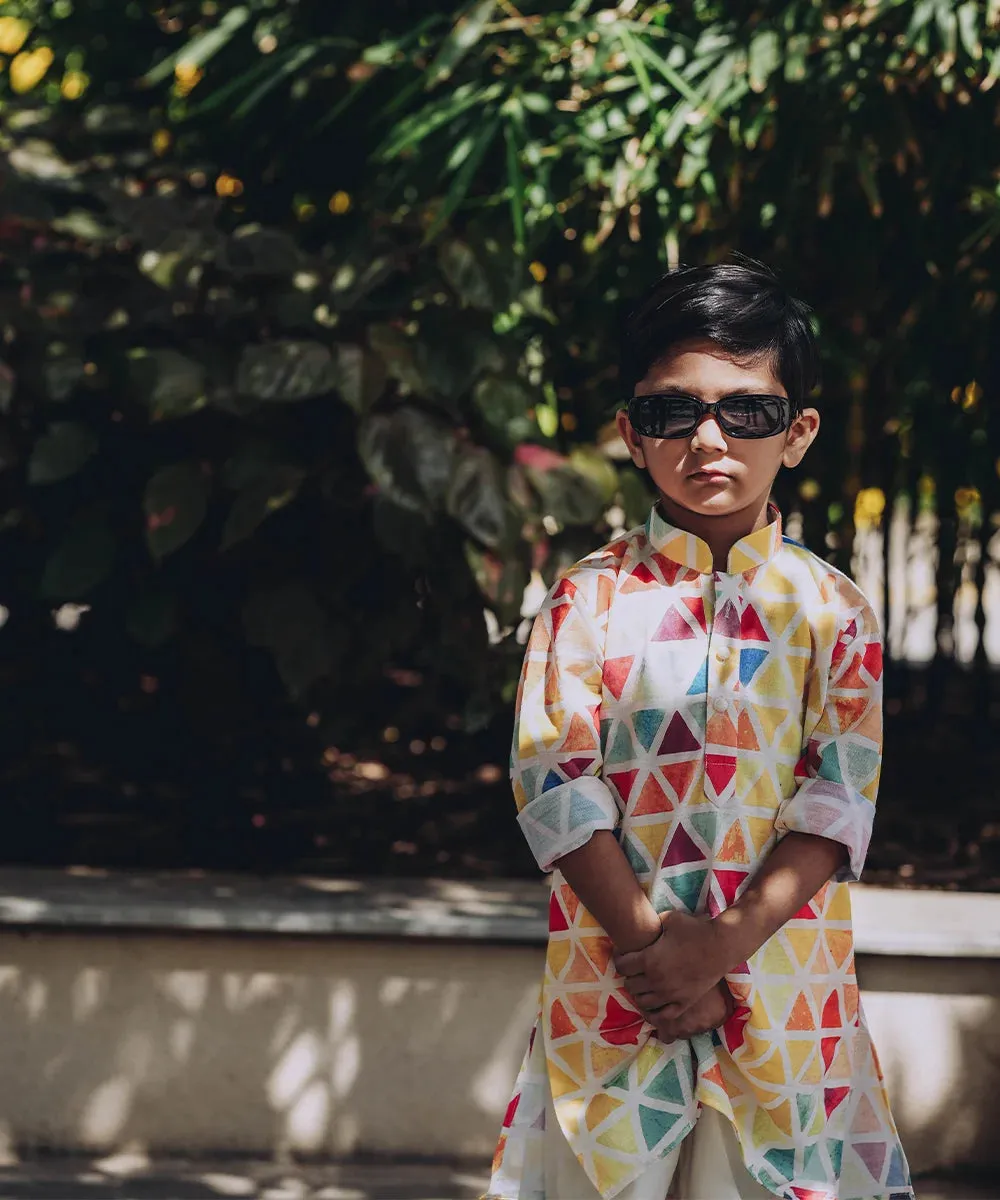 Multi Colored Printed Kurta Set for Boys for Festive