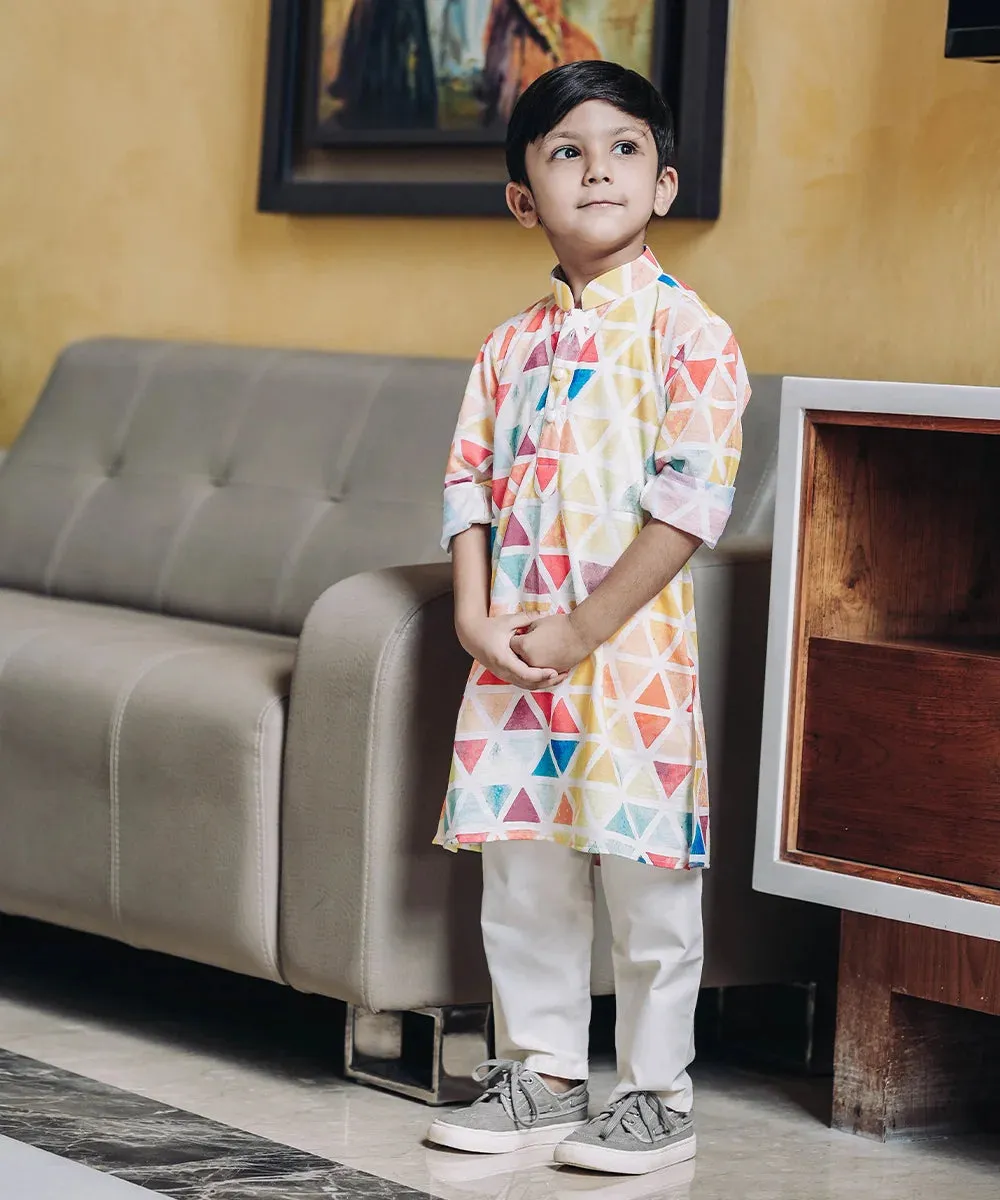 Multi Colored Printed Kurta Set for Boys for Festive