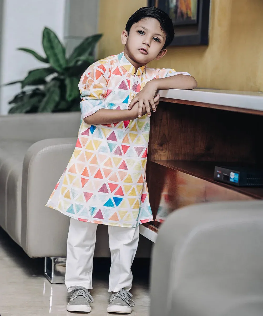 Multi Colored Printed Kurta Set for Boys for Festive