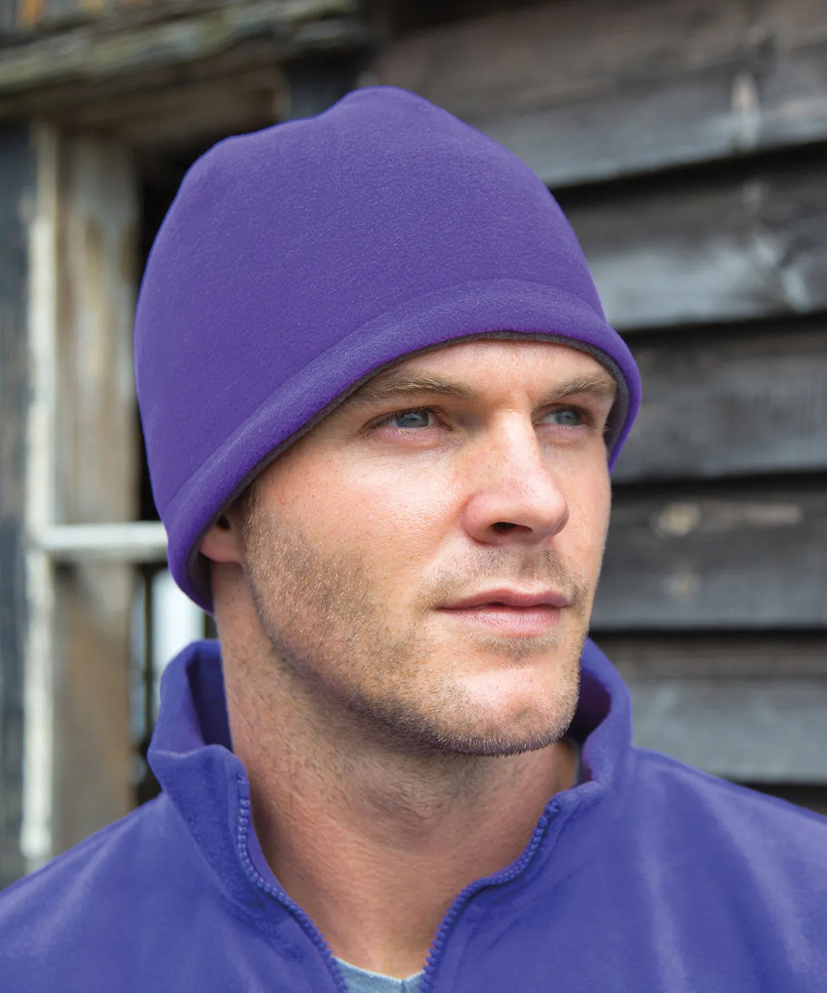 Navy/Orange - Reversible fleece skull hat