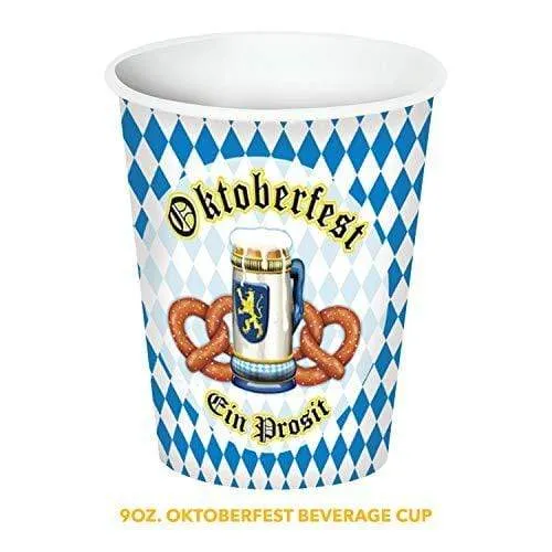 Oktoberfest Party Pack - Pretzel Plates, Napkins, Beverage Cups with Beer Garden Sign Banner (Serves 8)