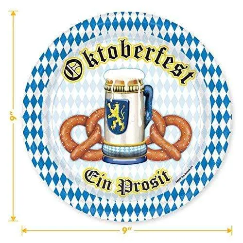 Oktoberfest Party Pack - Pretzel Plates, Napkins, Beverage Cups with Beer Garden Sign Banner (Serves 8)