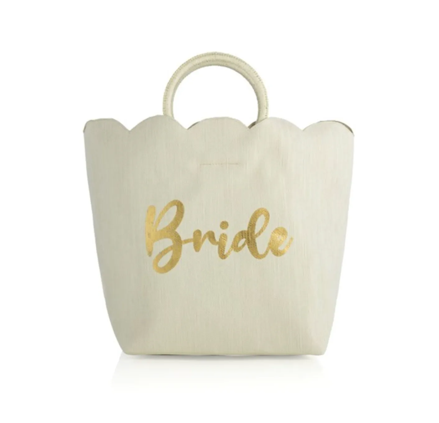 "BRIDE" SCALLOPED EDGE TOTE, IVORY