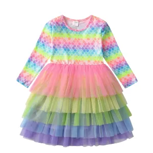 Rainbow Mermaid Long Sleeve Tulle Dress