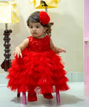 Red Colored Party Frock for Girls