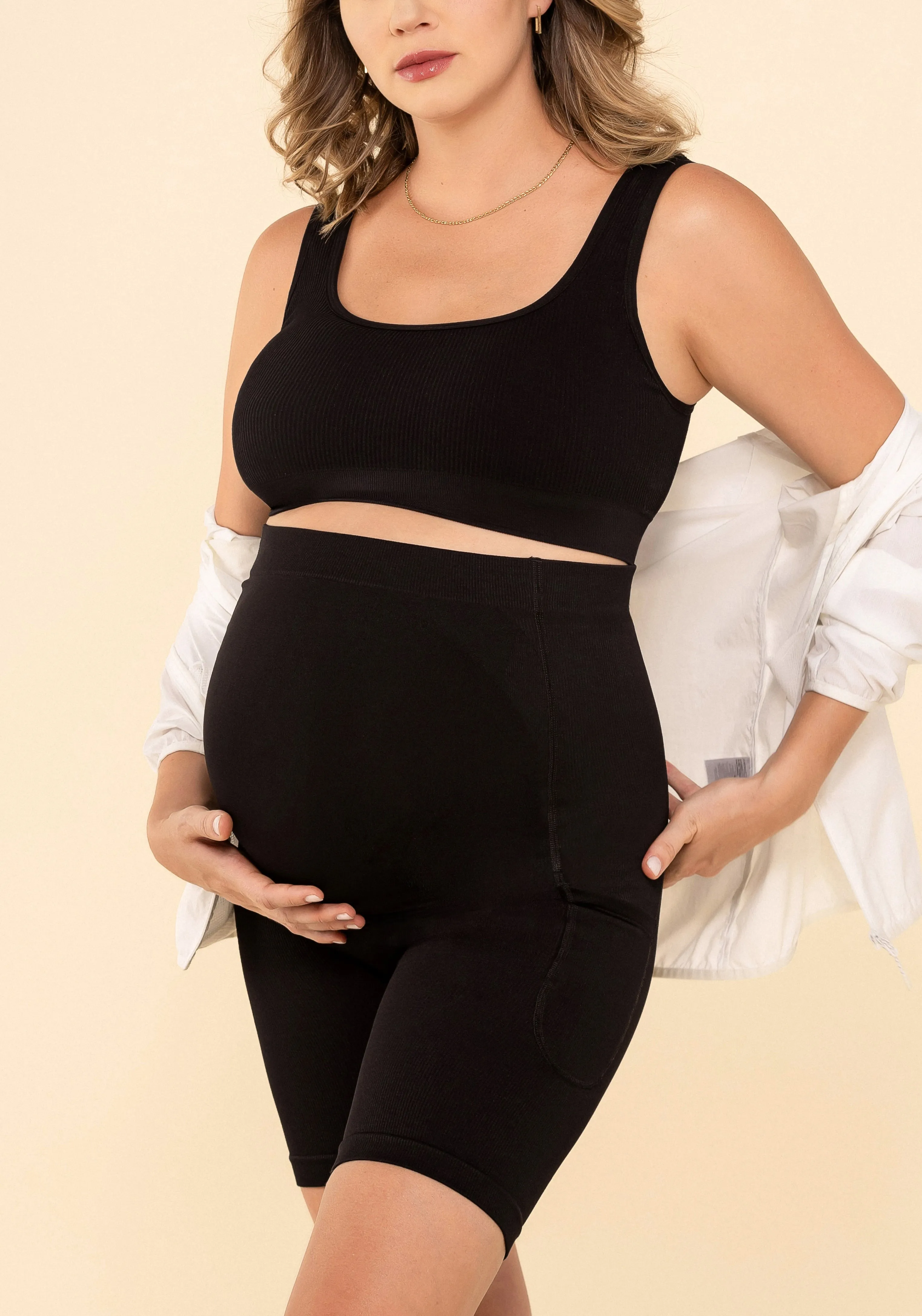 Ribbed Maternity Belly Support Biker Shorts   Pockets