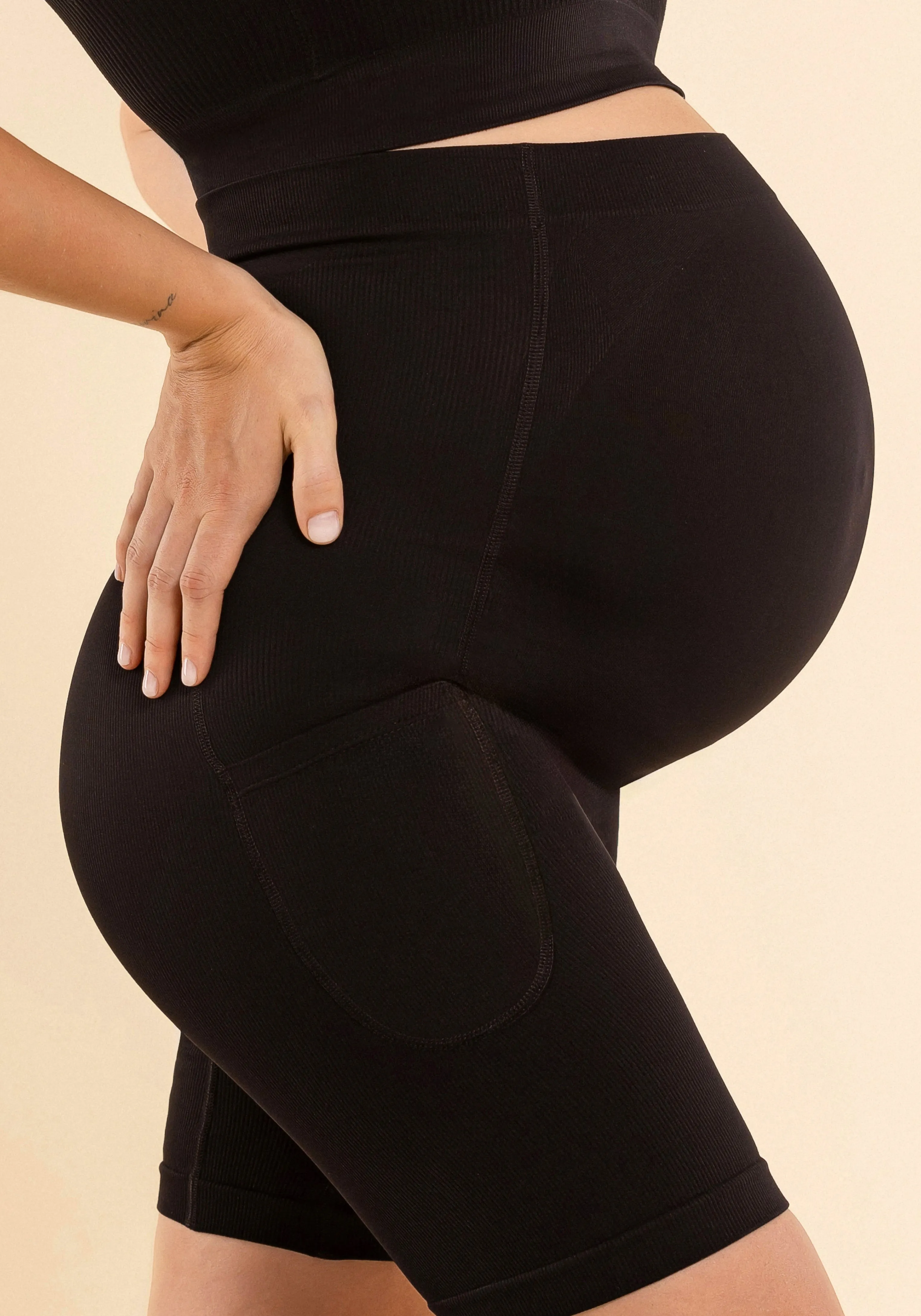 Ribbed Maternity Belly Support Biker Shorts   Pockets