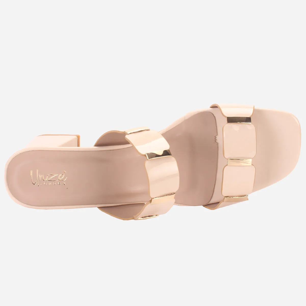 Womens "NATALIA" Fancy Block Heel Slide In Sandals