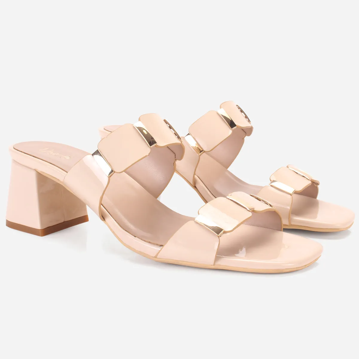 Womens "NATALIA" Fancy Block Heel Slide In Sandals
