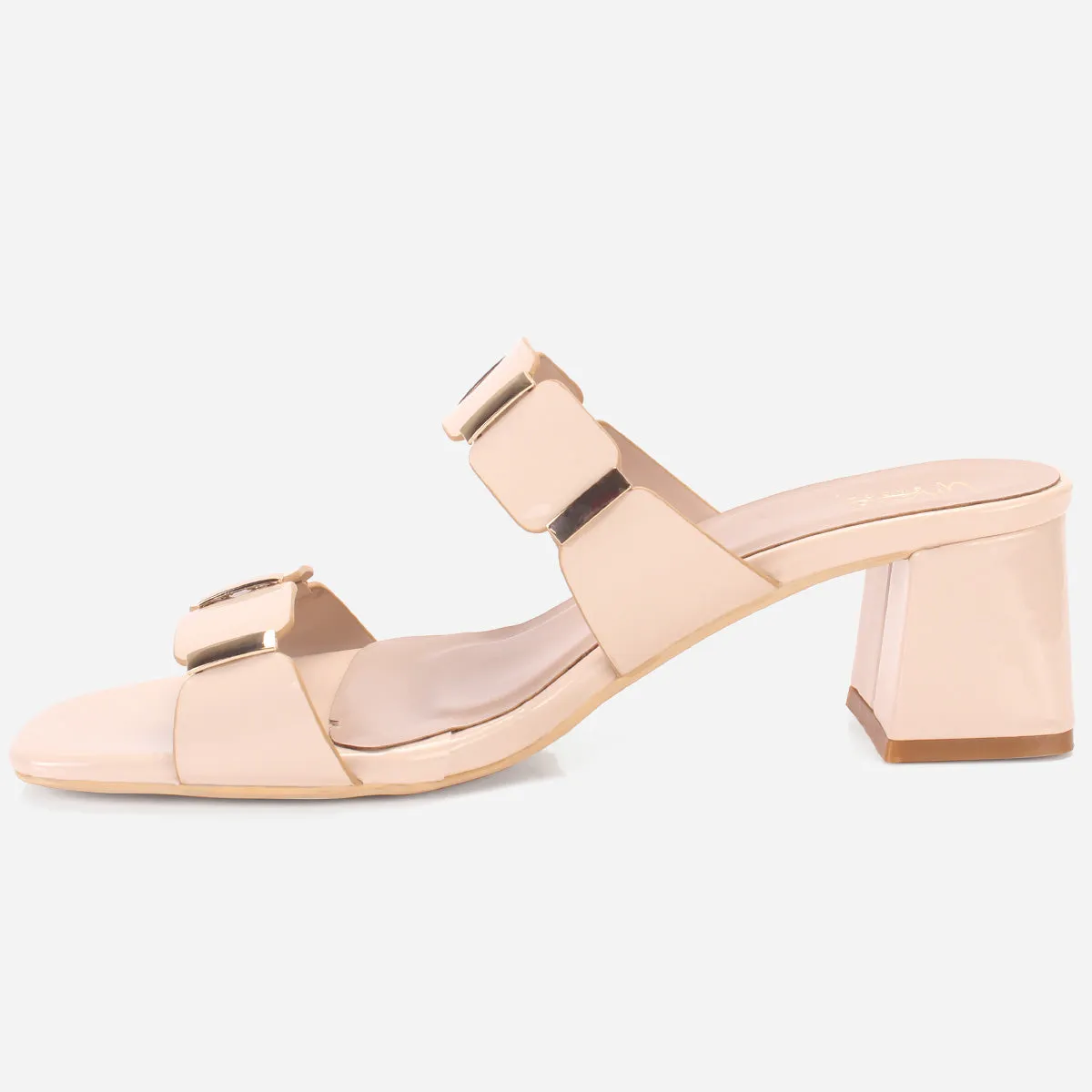 Womens "NATALIA" Fancy Block Heel Slide In Sandals